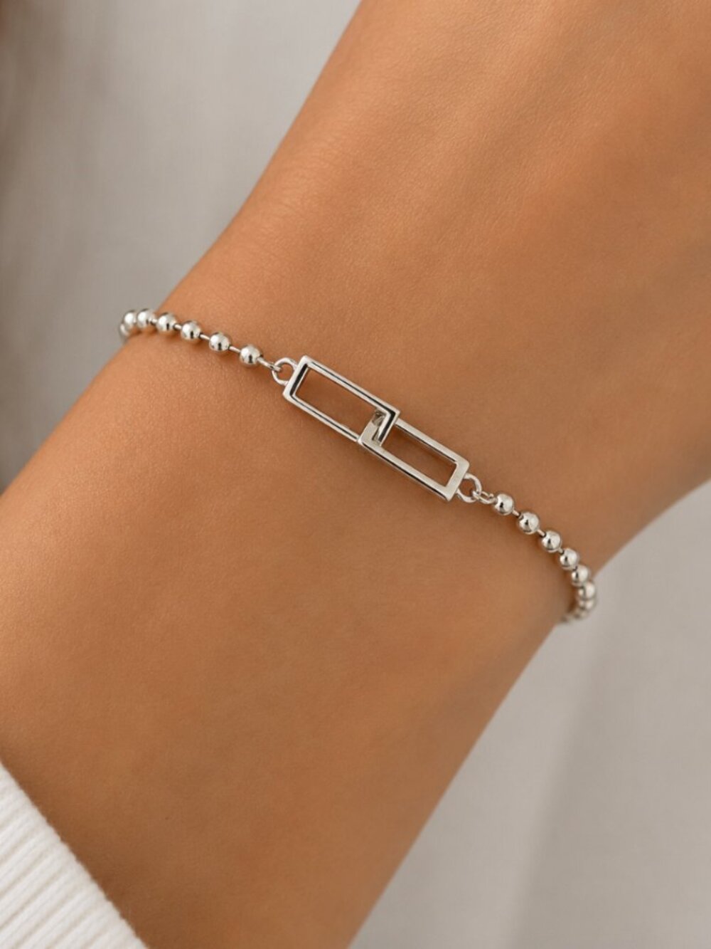 925 Sterling Silver Dainty Link Bracelet Rectangle Link Bead Bracelet